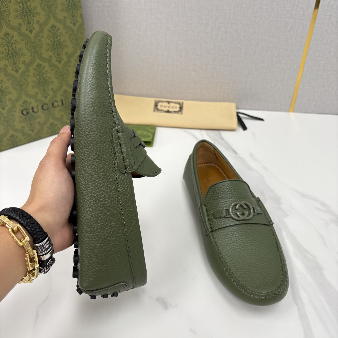 💋💍 G家 代购版 官网同步发售 GUCC* 古～驰 饰马衔扣男士驾车鞋 官方 7,300 经典款式豆豆