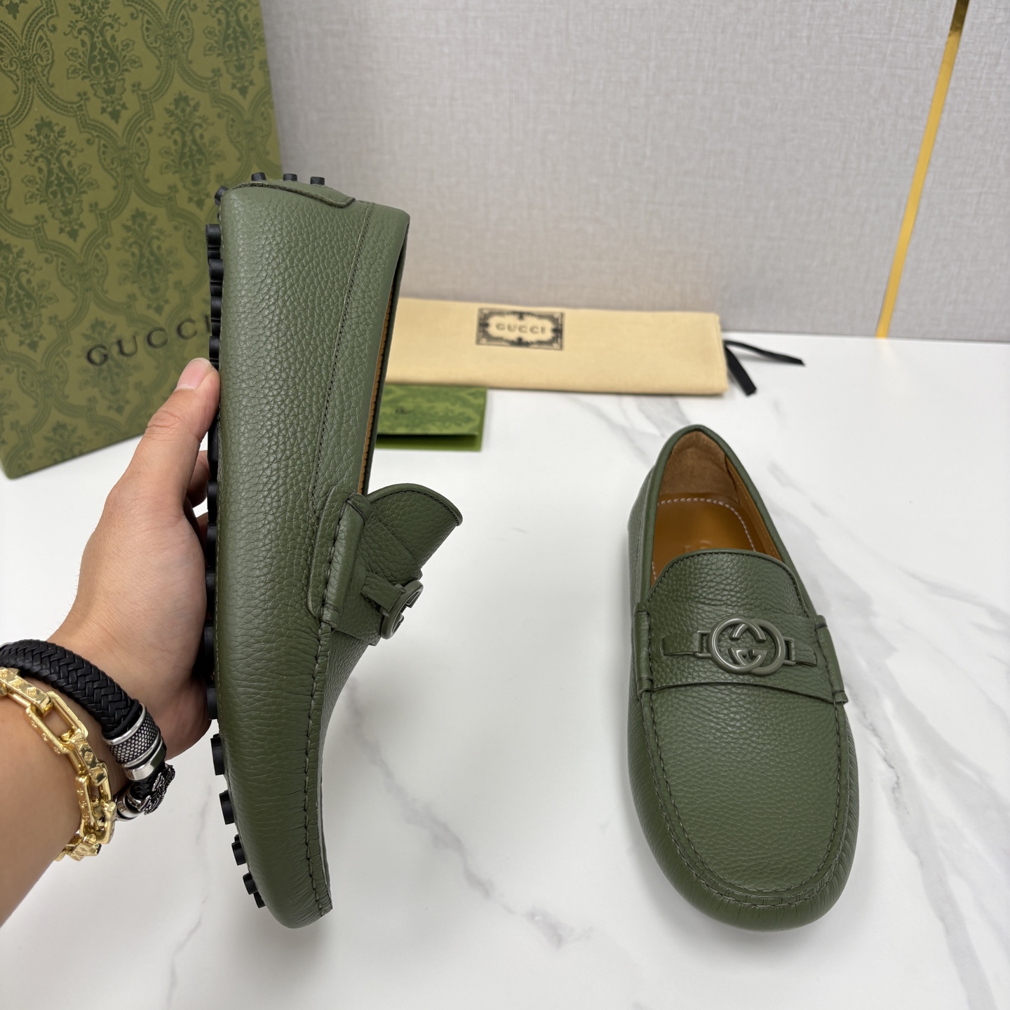 💋💍 G家 代购版 官网同步发售 GUCC* 古～驰 饰马衔扣男士驾车鞋 官方 7,300 经典款式豆豆