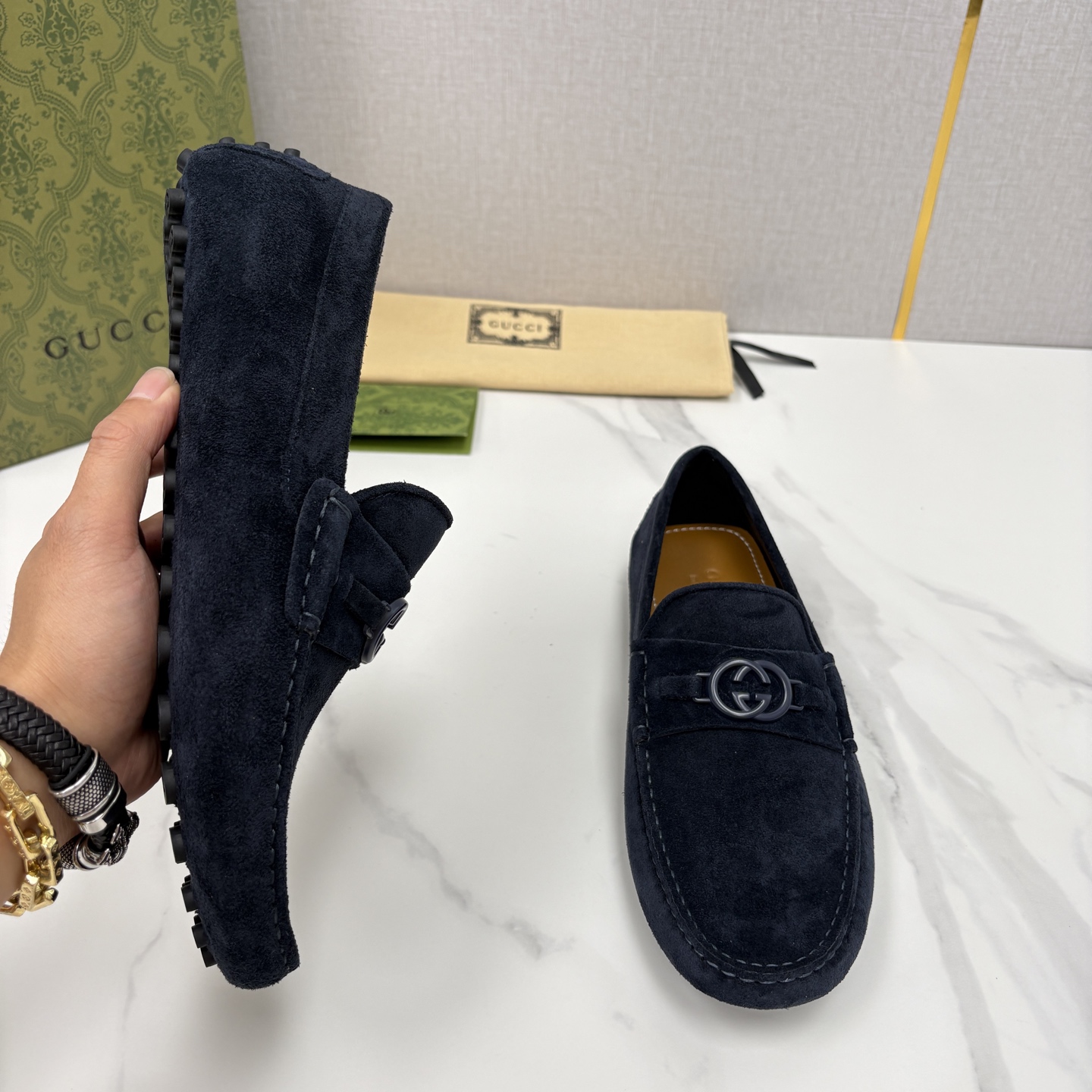 💋💍 G家 代购版 官网同步发售 GUCC* 古～驰 饰马衔扣男士驾车鞋 官方 7,300 经典款式豆豆