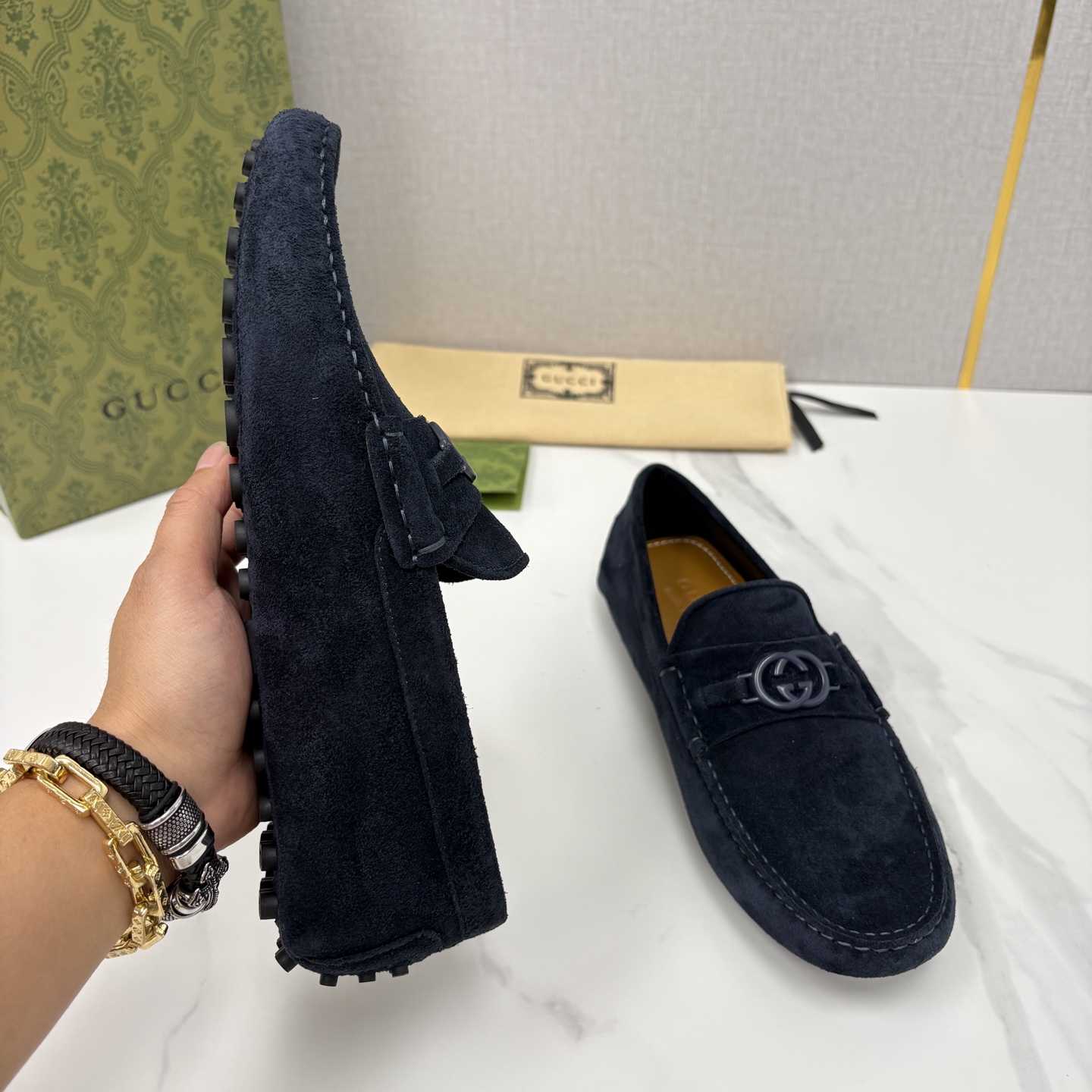 💋💍 G家 代购版 官网同步发售 GUCC* 古～驰 饰马衔扣男士驾车鞋 官方 7,300 经典款式豆豆