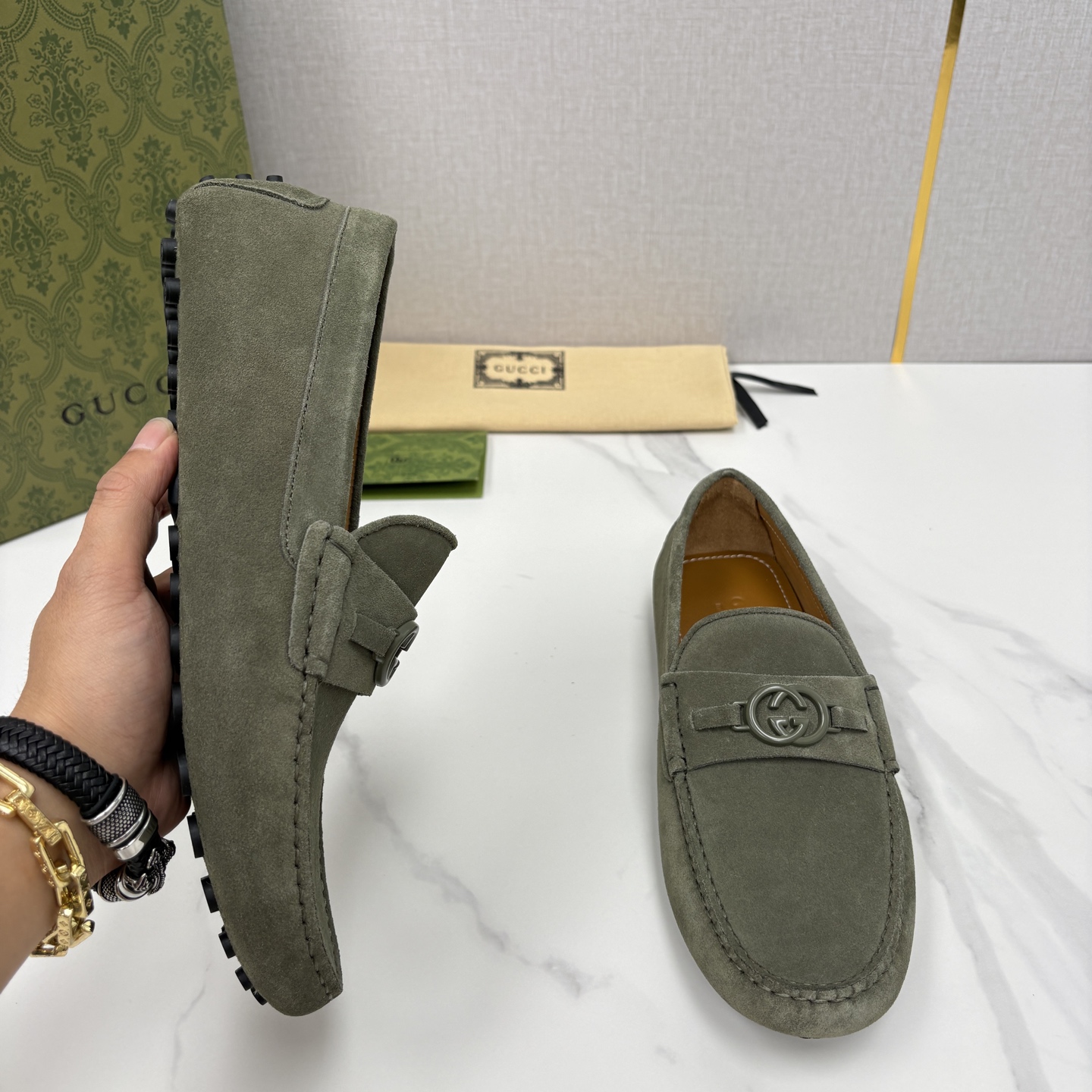 💋💍 G家 代购版 官网同步发售 GUCC* 古～驰 饰马衔扣男士驾车鞋 官方 7,300 经典款式豆豆