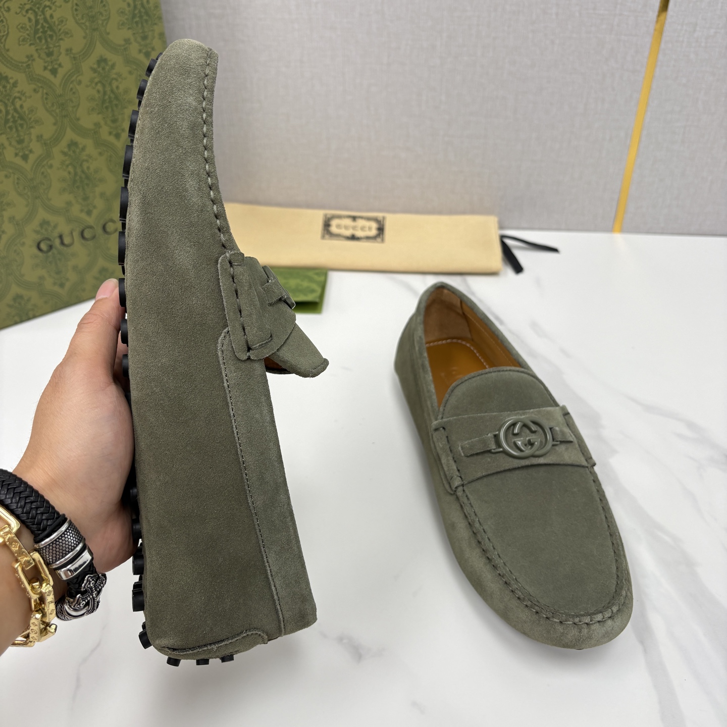 💋💍 G家 代购版 官网同步发售 GUCC* 古～驰 饰马衔扣男士驾车鞋 官方 7,300 经典款式豆豆