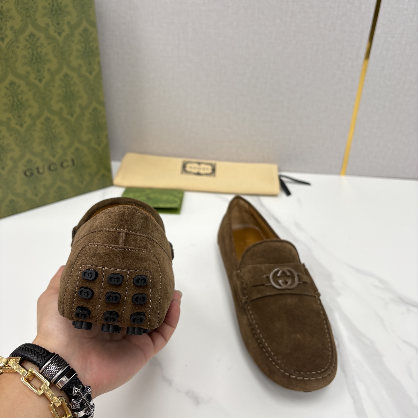 💋💍 G家 代购版 官网同步发售 GUCC* 古～驰 饰马衔扣男士驾车鞋 官方 7,300 经典款式豆豆