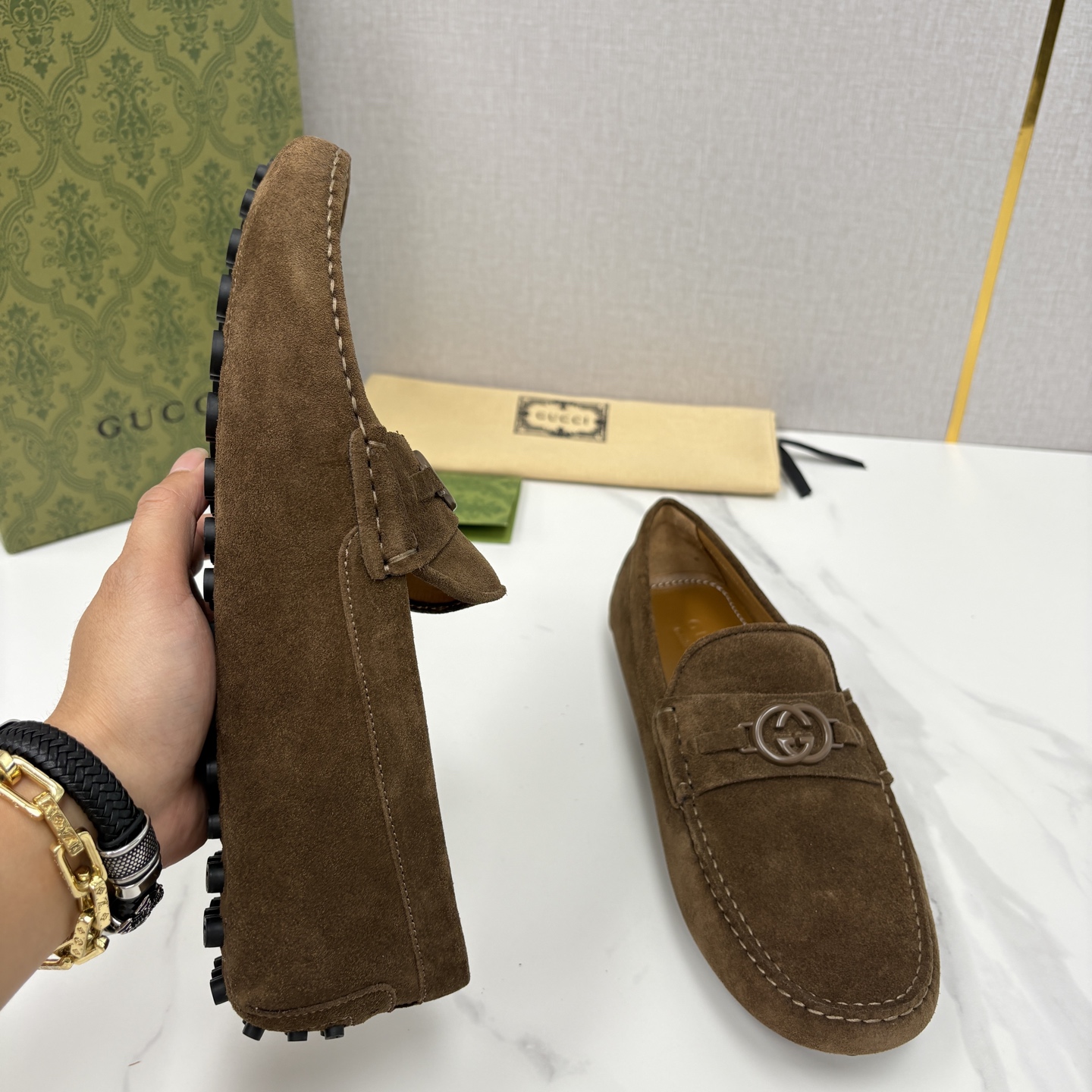 💋💍 G家 代购版 官网同步发售 GUCC* 古～驰 饰马衔扣男士驾车鞋 官方 7,300 经典款式豆豆