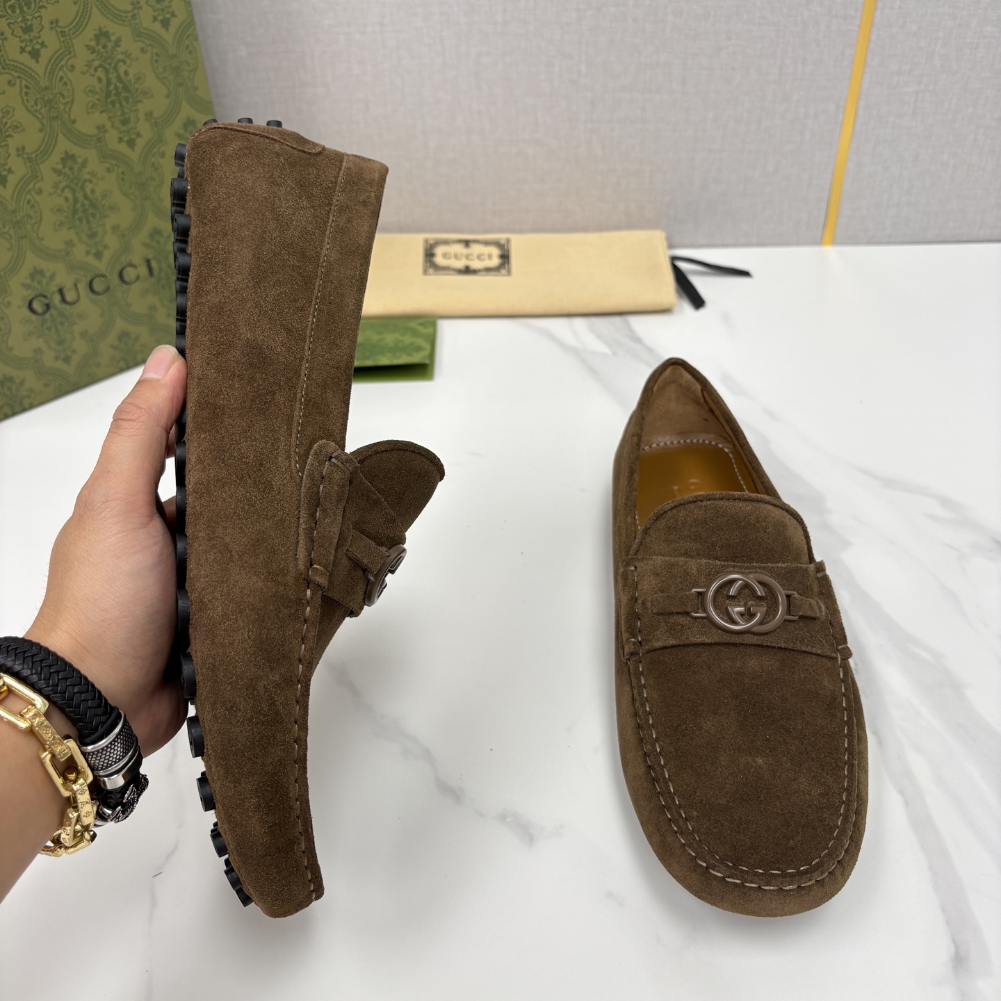 💋💍 G家 代购版 官网同步发售 GUCC* 古～驰 饰马衔扣男士驾车鞋 官方 7,300 经典款式豆豆