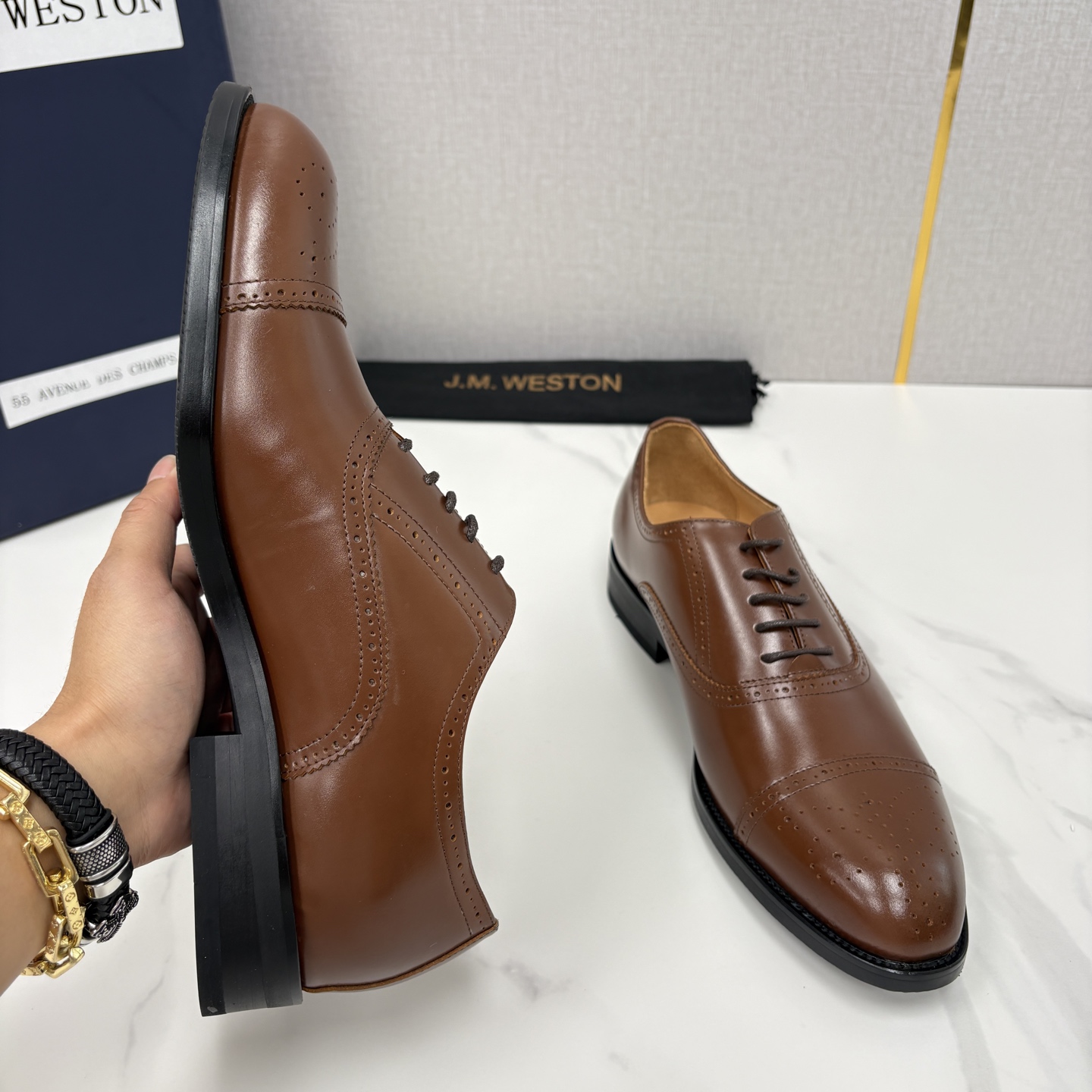 💋💍J.M.Westo*n 威士-顿 男士新品布洛克雕花三节头牛津鞋正装鞋皮鞋 法国顶级皮鞋品牌 当法式