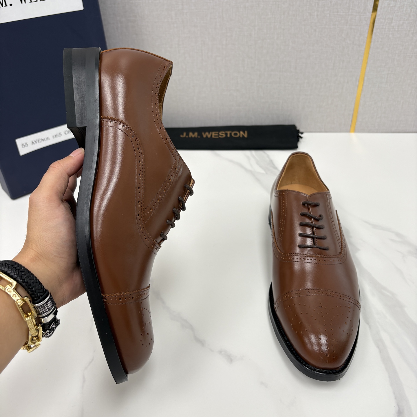 💋💍J.M.Westo*n 威士-顿 男士新品布洛克雕花三节头牛津鞋正装鞋皮鞋 法国顶级皮鞋品牌 当法式