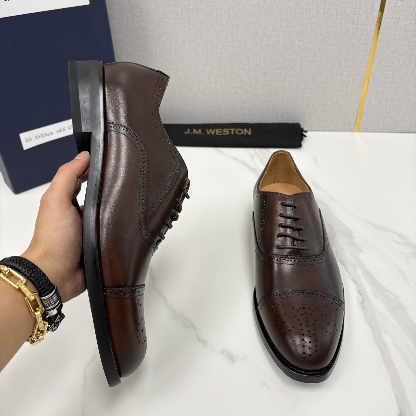 💋💍J.M.Westo*n 威士-顿 男士新品布洛克雕花三节头牛津鞋正装鞋皮鞋 法国顶级皮鞋品牌 当法式