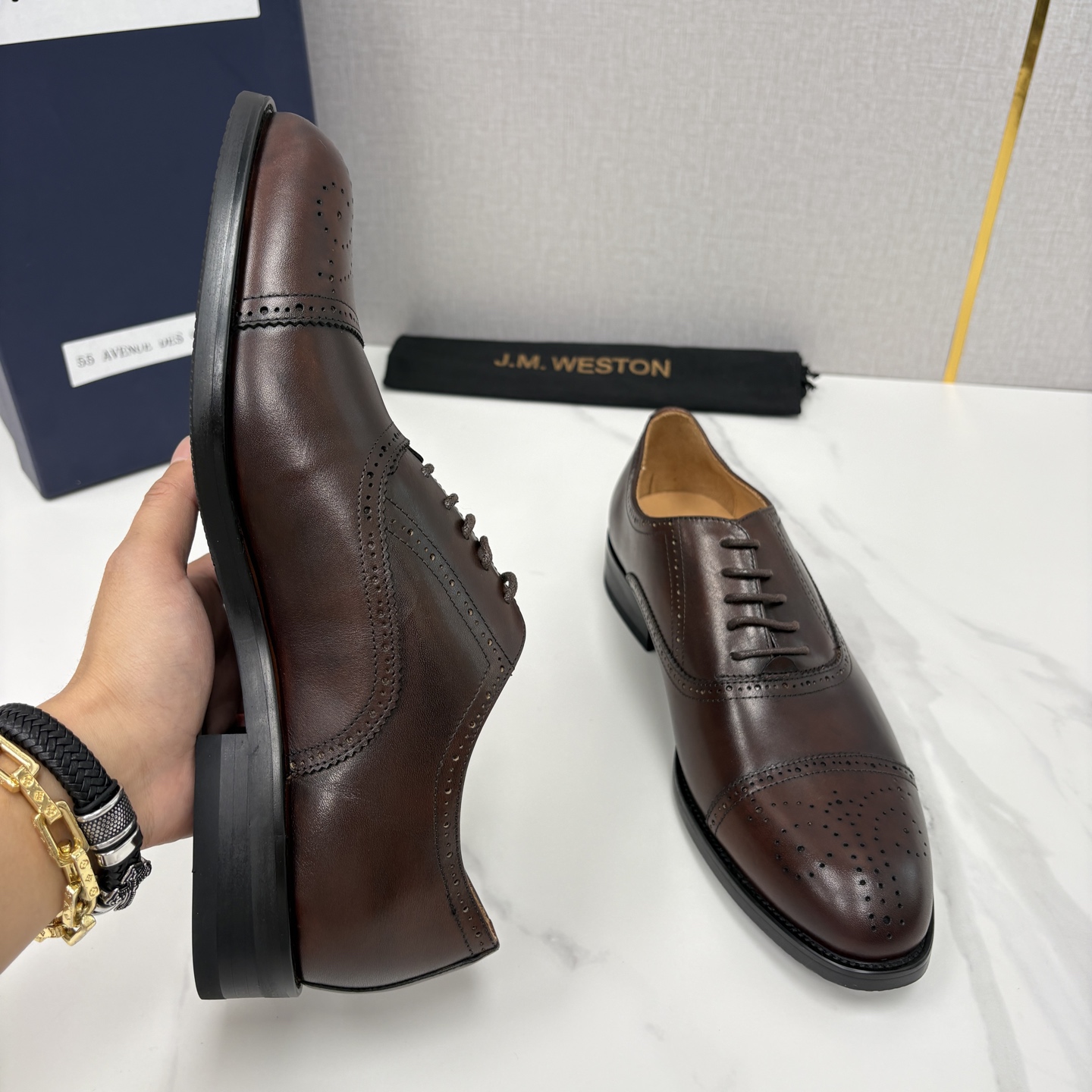 💋💍J.M.Westo*n 威士-顿 男士新品布洛克雕花三节头牛津鞋正装鞋皮鞋 法国顶级皮鞋品牌 当法式