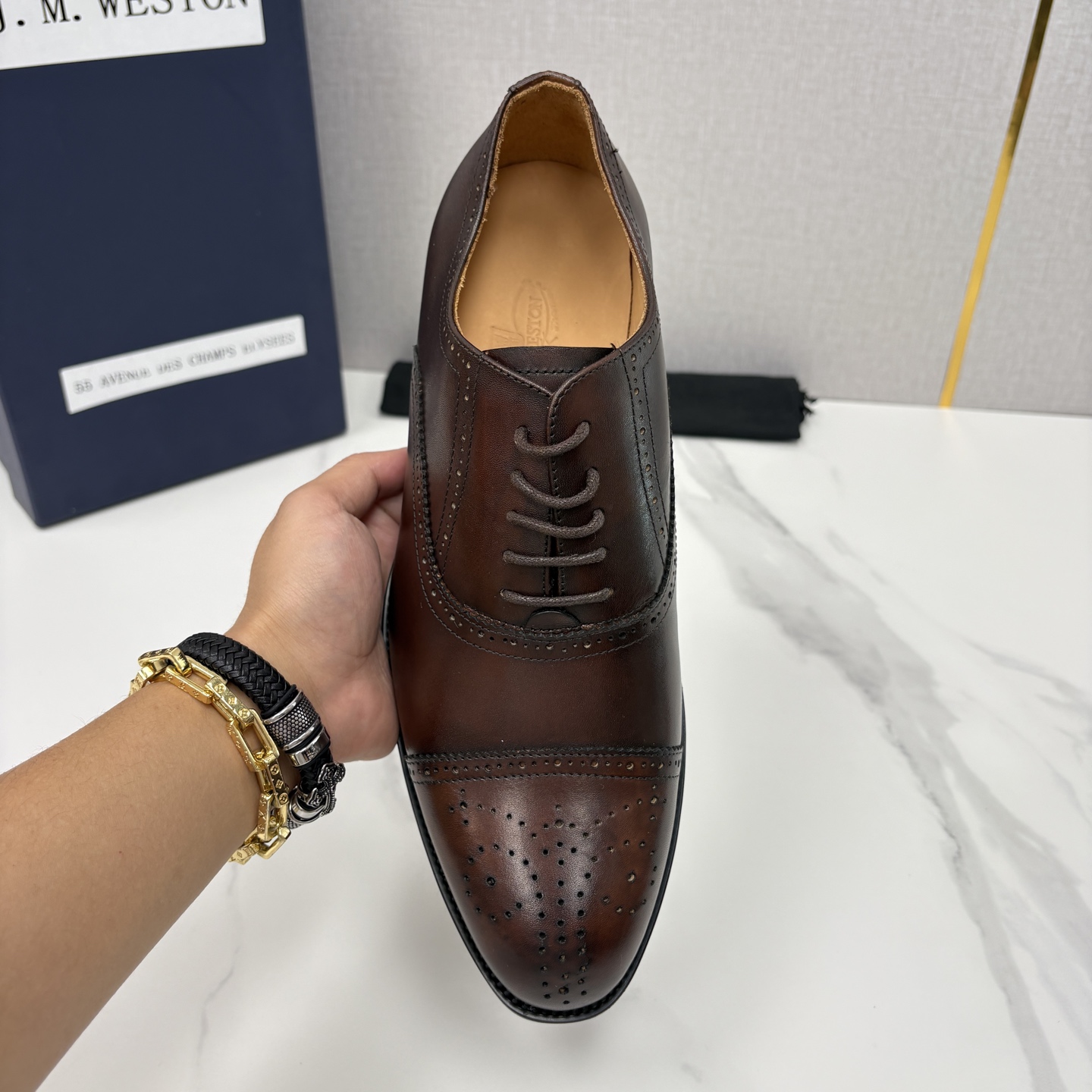 💋💍J.M.Westo*n 威士-顿 男士新品布洛克雕花三节头牛津鞋正装鞋皮鞋 法国顶级皮鞋品牌 当法式