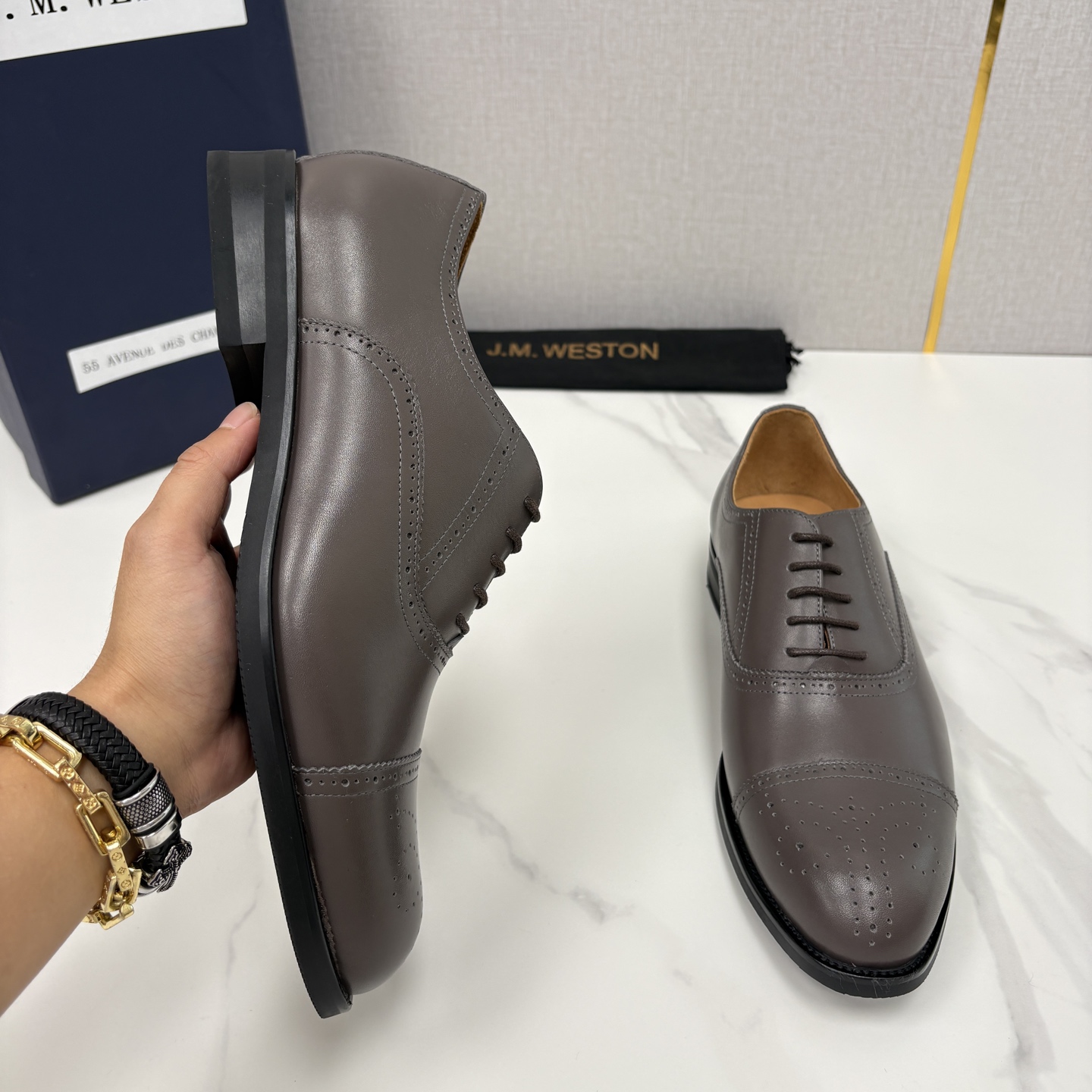 💋💍J.M.Westo*n 威士-顿 男士新品布洛克雕花三节头牛津鞋正装鞋皮鞋 法国顶级皮鞋品牌 当法式