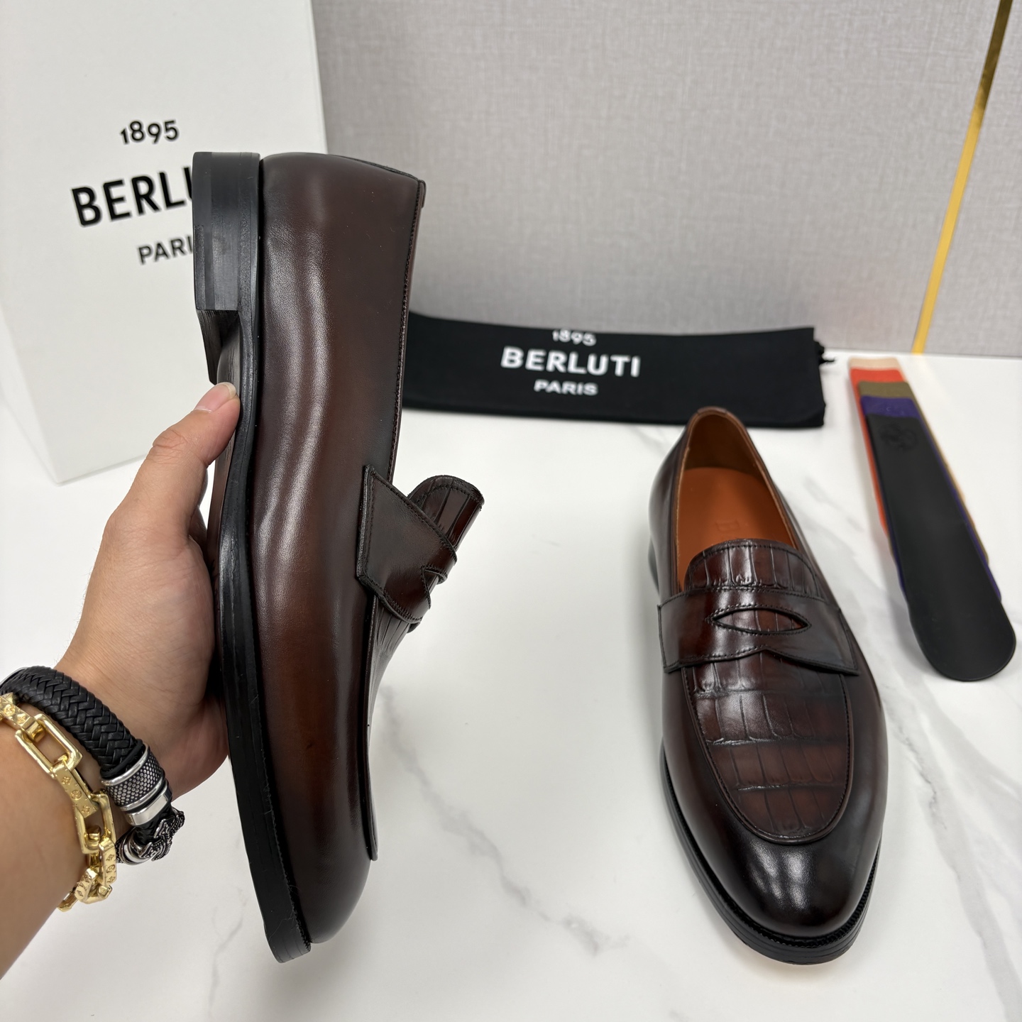 💋💍BERLUT* 布鲁提 新品男士乐福鞋皮鞋 Berlut*的一款标志性鞋履 意大利进口牛皮拼接鳄鱼纹