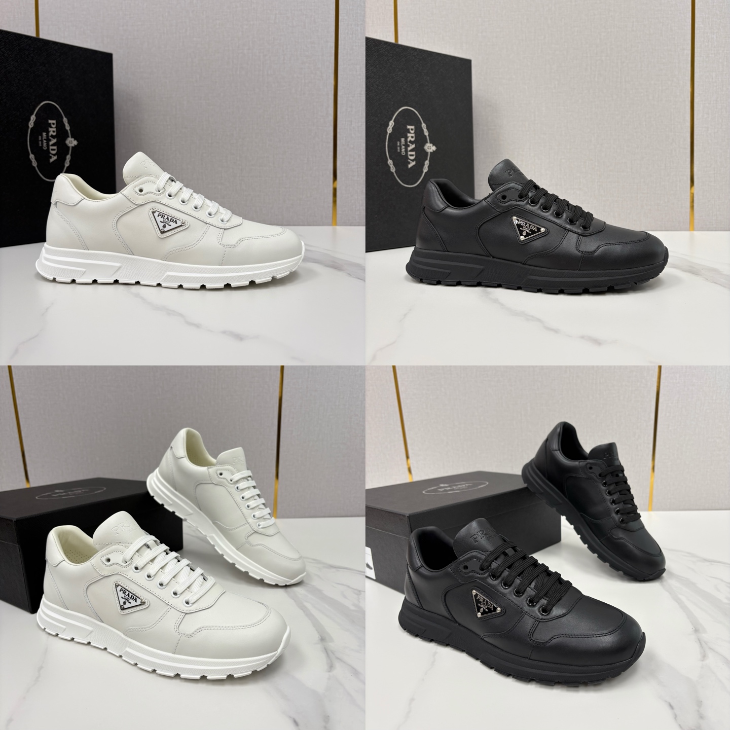 💋💍P 家新品 Prad* 普拉-达 新款男士小牛皮运动鞋出货！ 莞产猛货。经典三角标男士休闲运动鞋。采