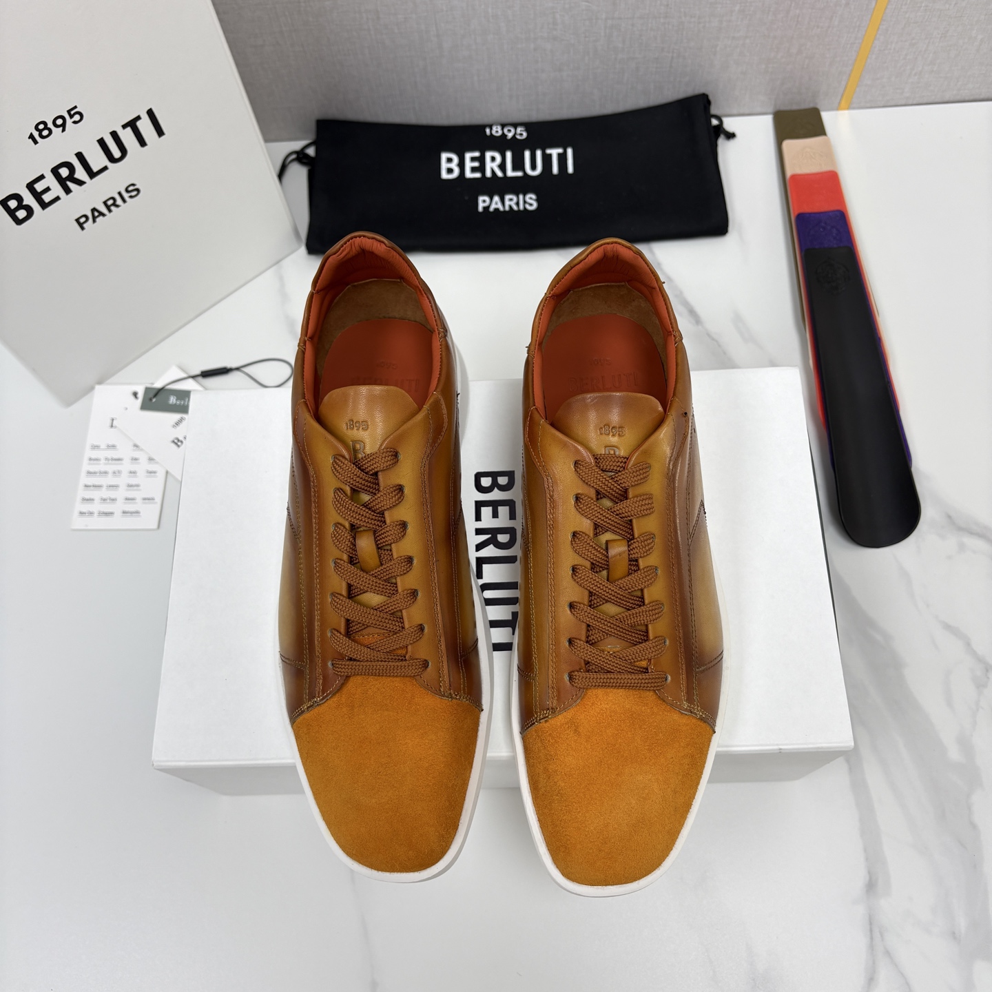 💋💍Berlut* 布鲁提  新款刀锋造型板鞋来袭   新品Stellar 反毛拼接小牛皮胚休闲运动鞋   官方 15,
