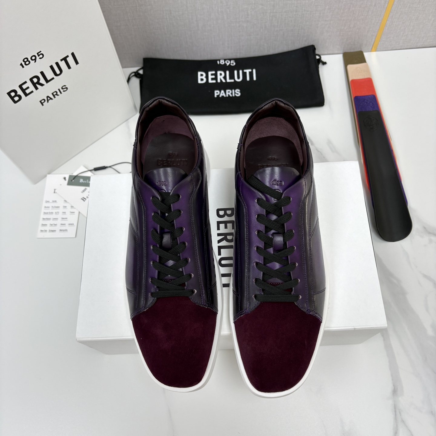 💋💍Berlut* 布鲁提  新款刀锋造型板鞋来袭   新品Stellar 反毛拼接小牛皮胚休闲运动鞋   官方 15,