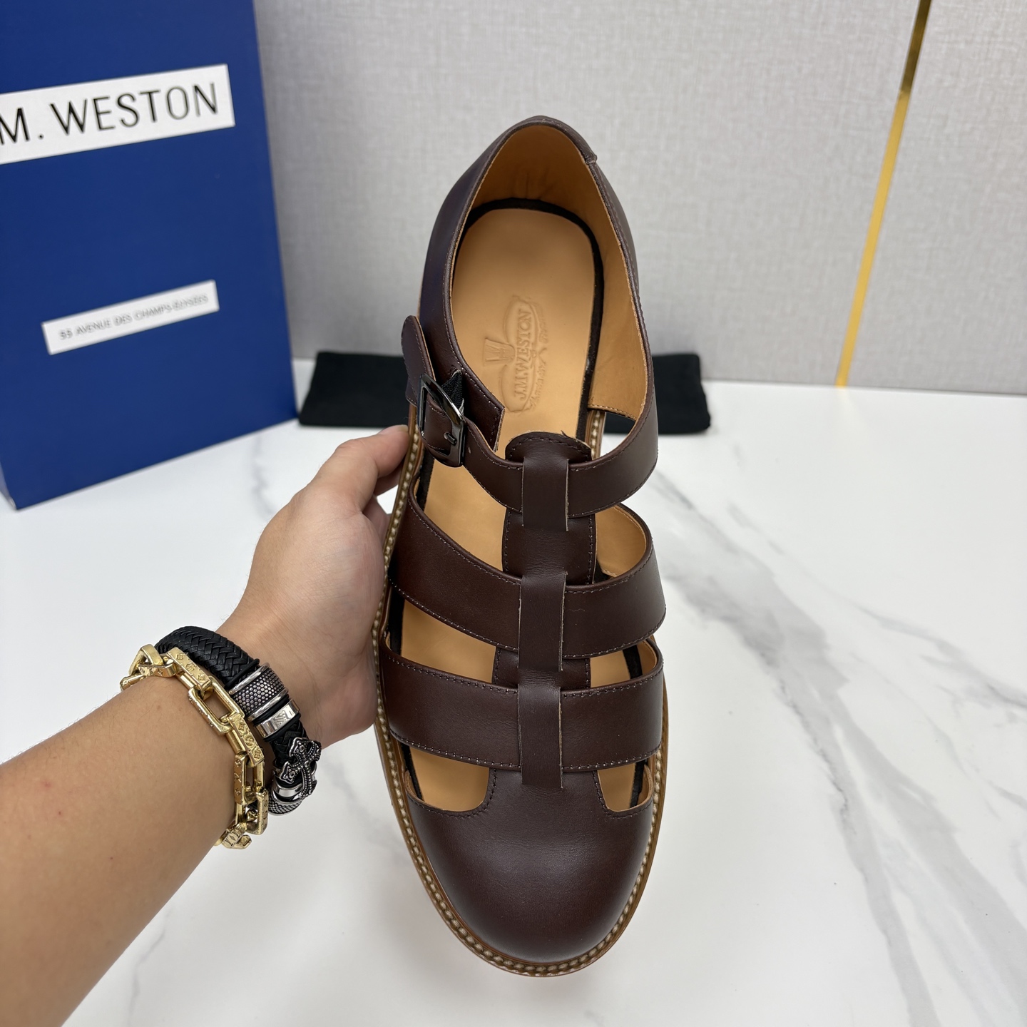 💋💍J.M.WESTO* 威士顿 复古罗马包头凉鞋 法式高端手工皮鞋标杆品牌,坚持传承法式匠心制鞋工艺,兼顾优 💋💍J.M.WESTO* 威士顿 复古罗马包头凉鞋 法式高端手工皮鞋标杆品牌,坚持传承法式匠心制鞋工艺,兼顾优