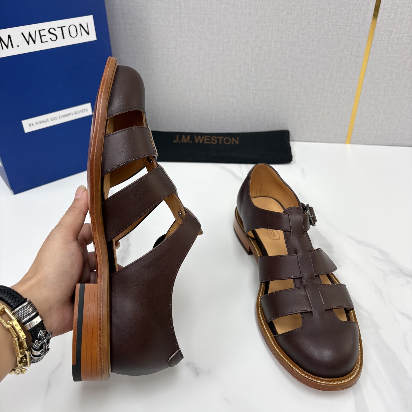 💋💍J.M.WESTO* 威士顿 复古罗马包头凉鞋 法式高端手工皮鞋标杆品牌,坚持传承法式匠心制鞋工艺,兼顾优 💋💍J.M.WESTO* 威士顿 复古罗马包头凉鞋 法式高端手工皮鞋标杆品牌,坚持传承法式匠心制鞋工艺,兼顾优