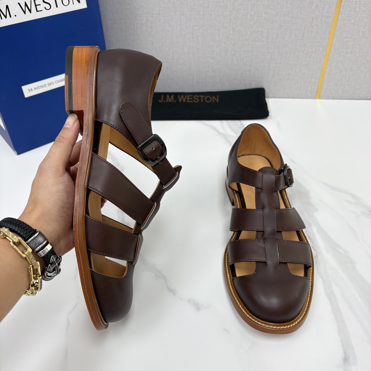 💋💍J.M.WESTO* 威士顿 复古罗马包头凉鞋 法式高端手工皮鞋标杆品牌,坚持传承法式匠心制鞋工艺,兼顾优 💋💍J.M.WESTO* 威士顿 复古罗马包头凉鞋 法式高端手工皮鞋标杆品牌,坚持传承法式匠心制鞋工艺,兼顾优