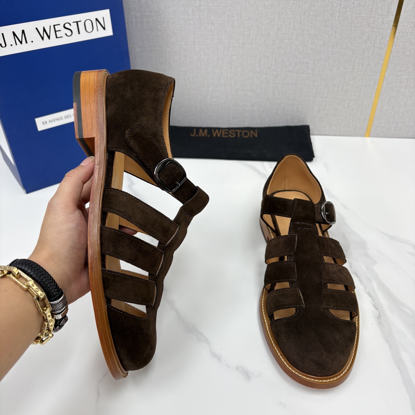 💋💍J.M.WESTO*   威士顿  复古罗马包头凉鞋   法式高端手工皮鞋标杆品牌，坚持传承法式匠心制鞋工艺，兼顾优