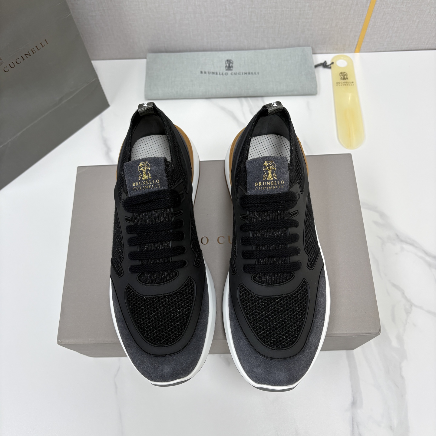 💋💍BC新品  Brunello Cucinell*  混色针织拼接绒面低帮运动鞋 官方  9,600   采用高弹透气