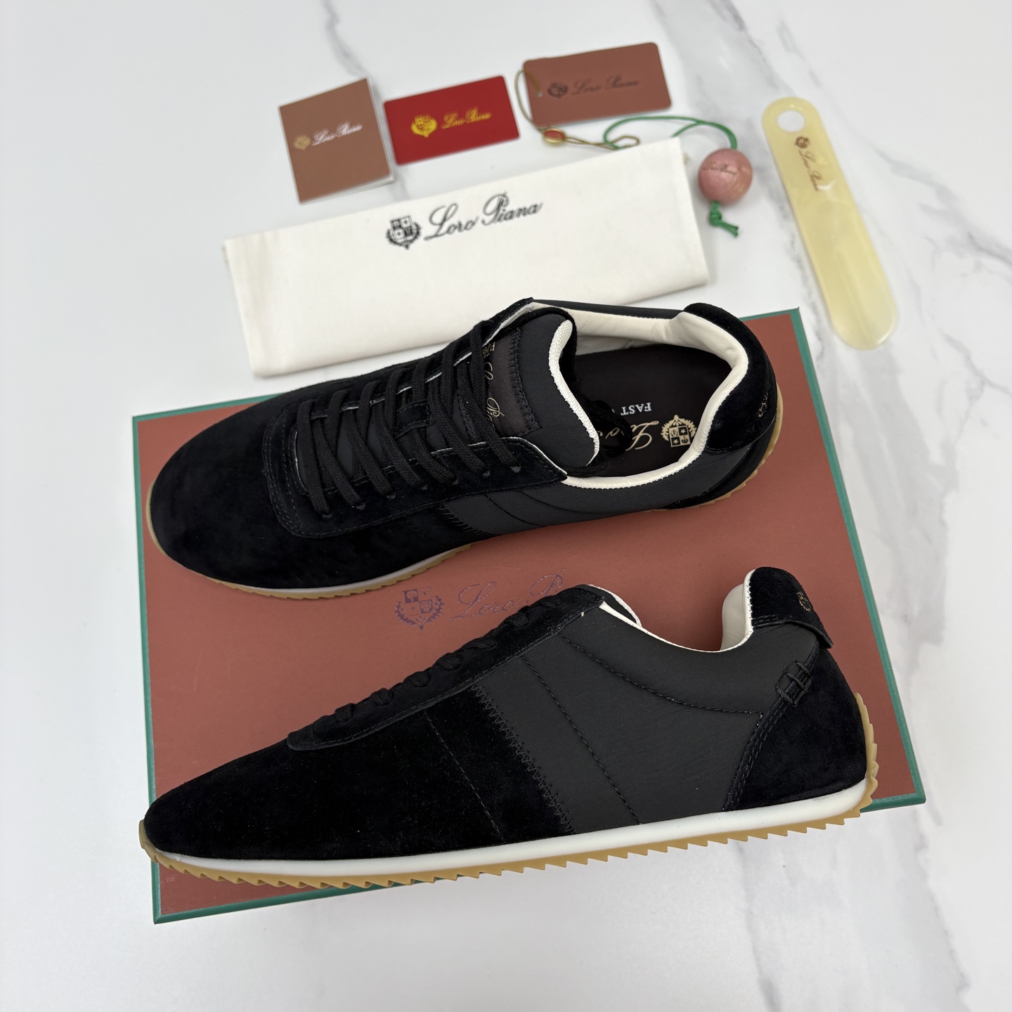 💋💍LP 家新品   Loro Pian*   诺悠*翩雅   Fast Walk 男士绒面牛皮拼接休闲运动鞋   官方