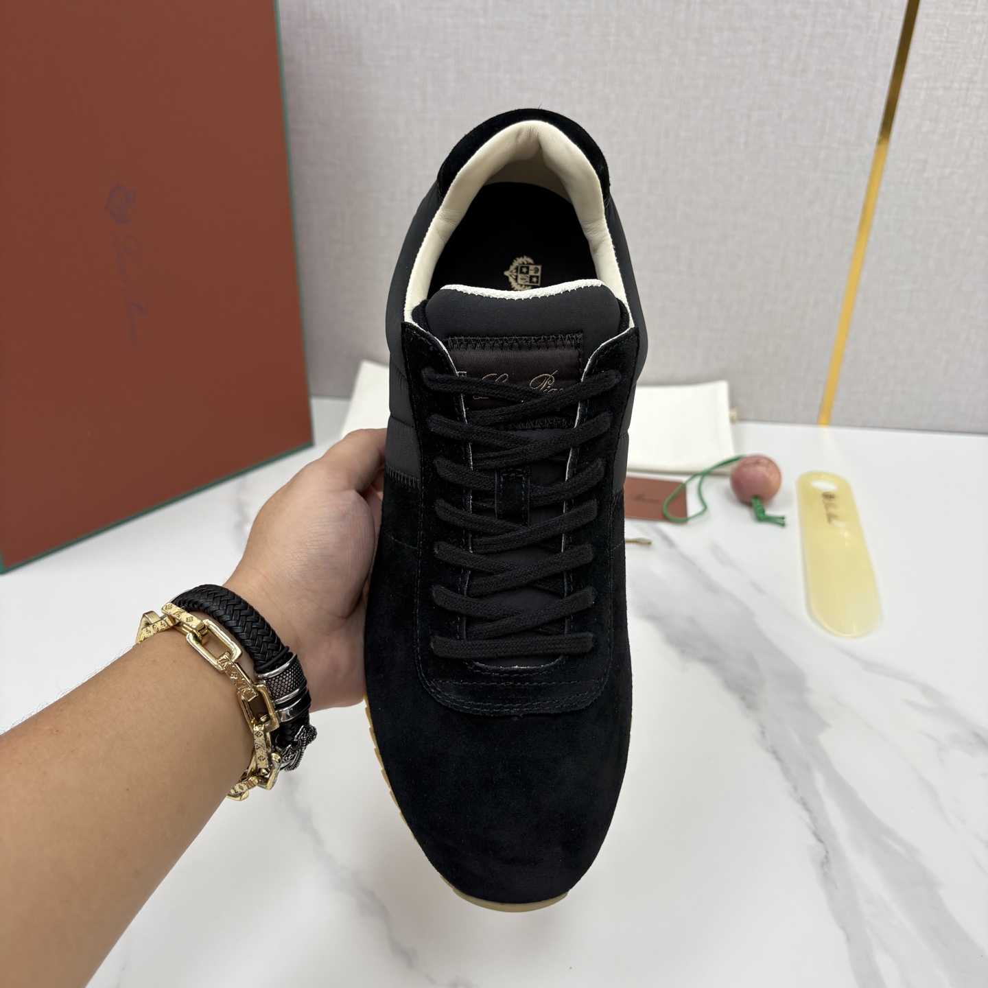 💋💍LP 家新品   Loro Pian*   诺悠*翩雅   Fast Walk 男士绒面牛皮拼接休闲运动鞋   官方
