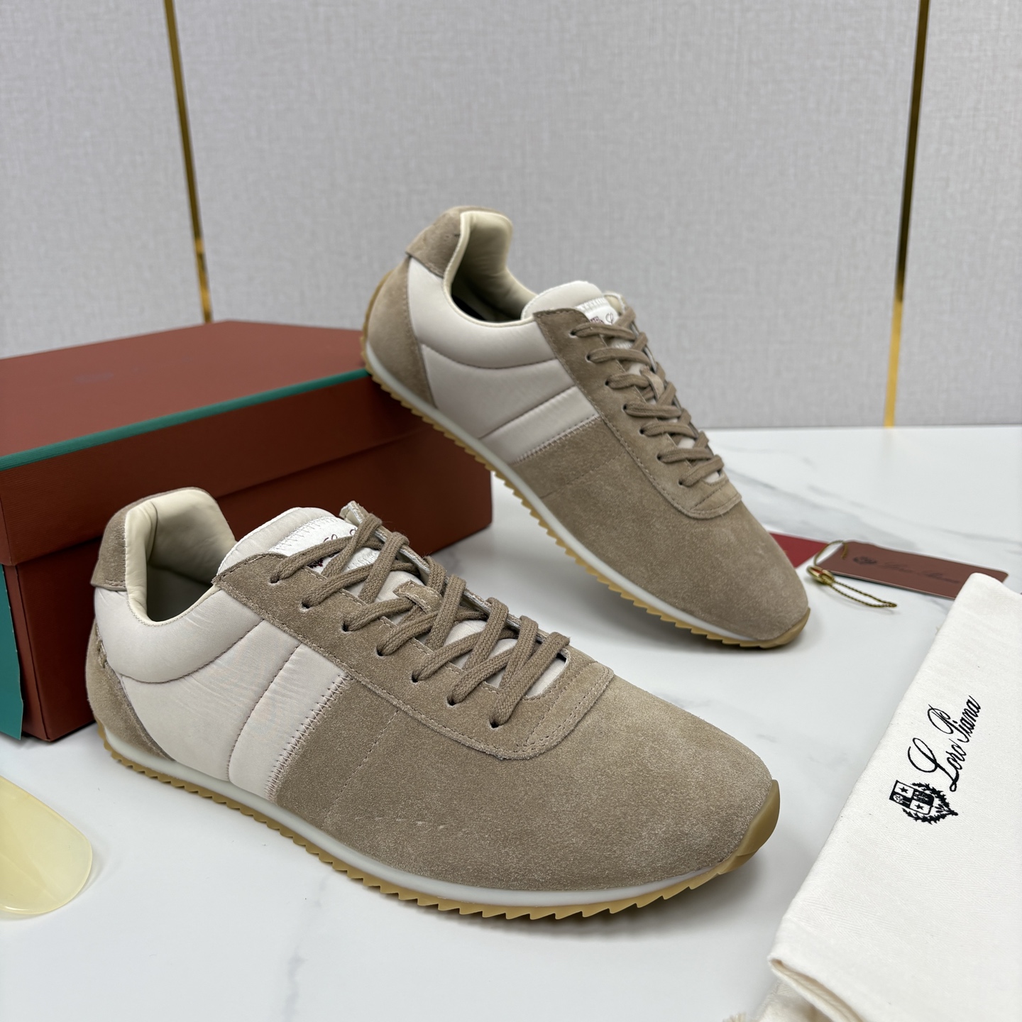 💋💍LP 家新品   Loro Pian*   诺悠*翩雅   Fast Walk 男士绒面牛皮拼接休闲运动鞋   官方
