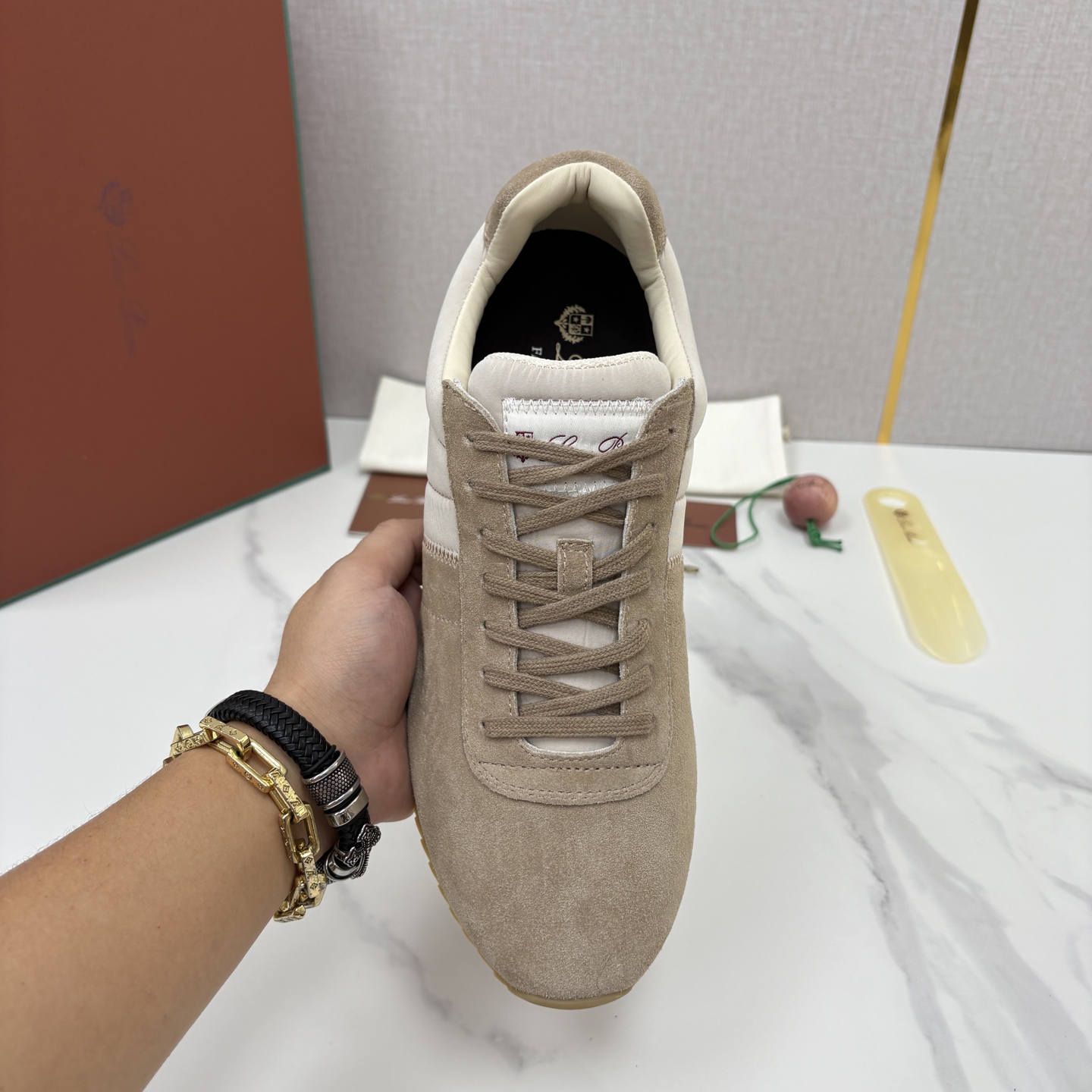 💋💍LP 家新品   Loro Pian*   诺悠*翩雅   Fast Walk 男士绒面牛皮拼接休闲运动鞋   官方
