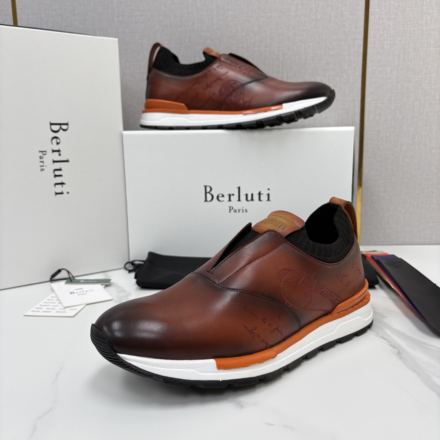 💋💍Berlut* 布鲁提 升级版第四代私模大底 Fast Track皮革运动鞋  官方 16700  最新款男士休闲飞