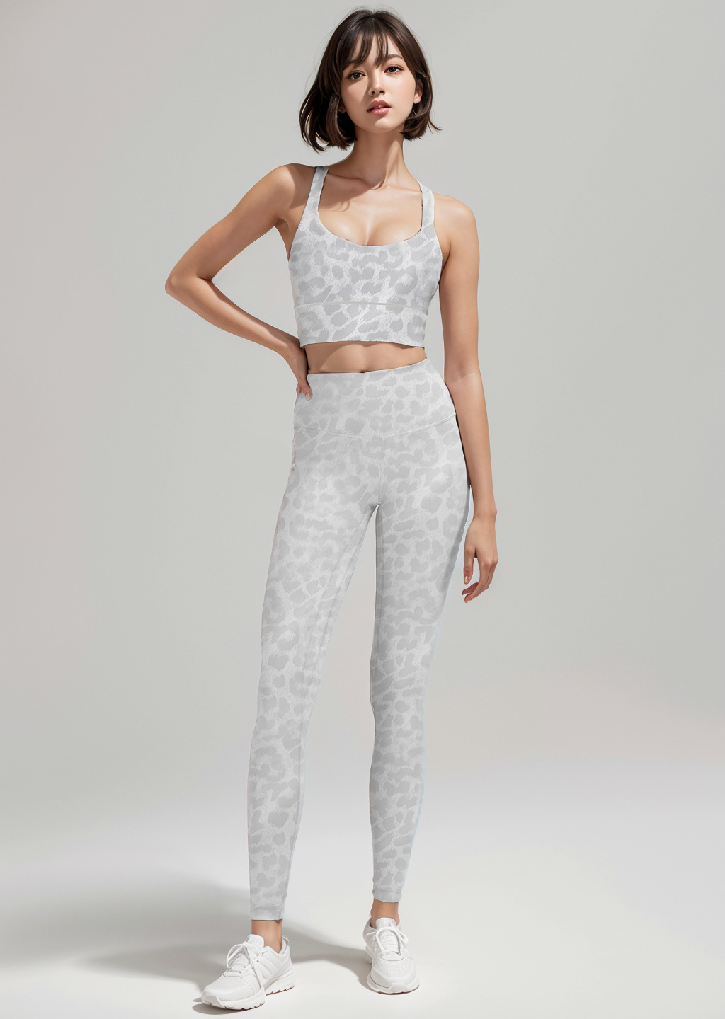 Lululemon sports bra yoga light gray leopard print
