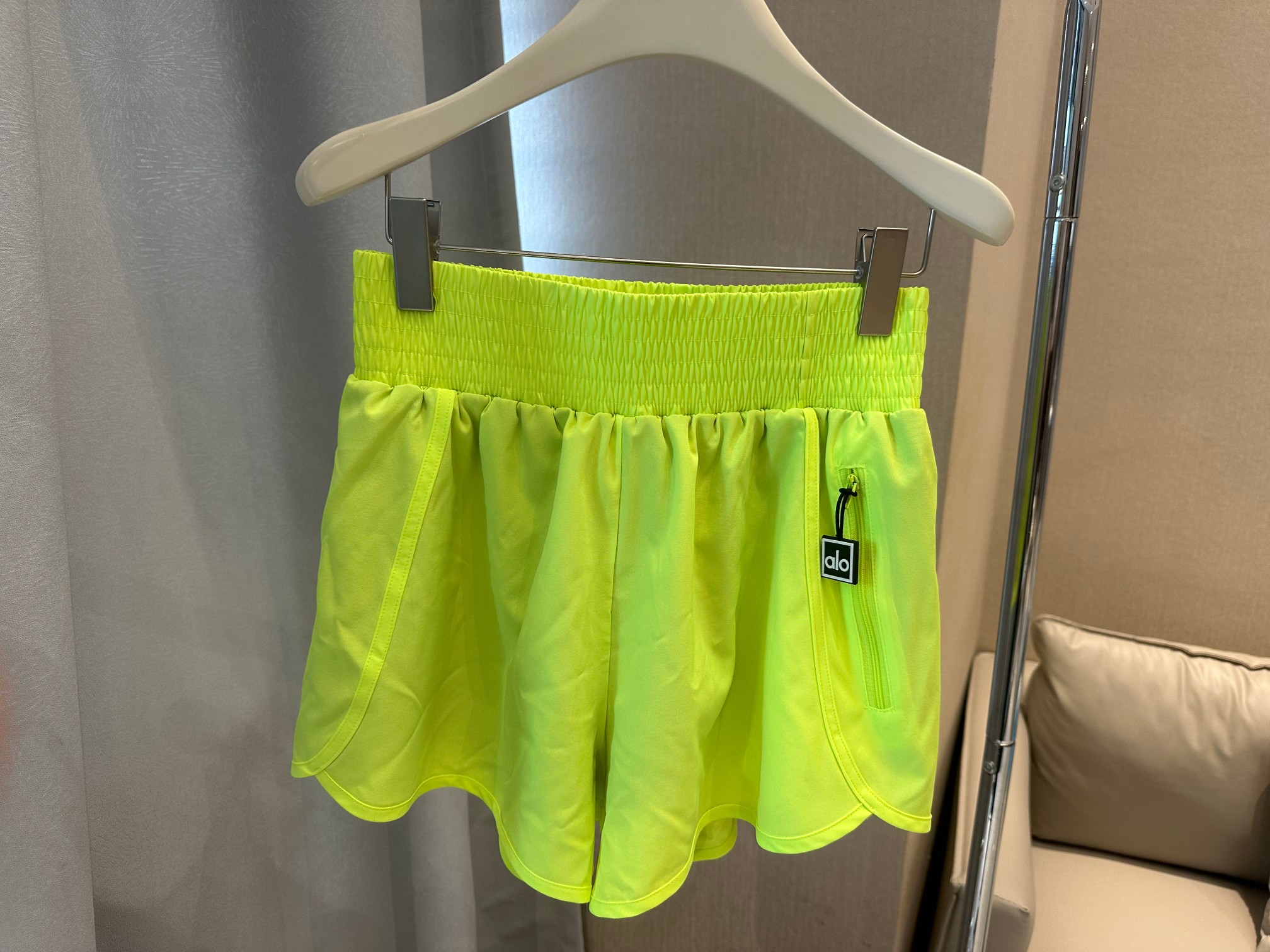 Alo shorts run neon yellow