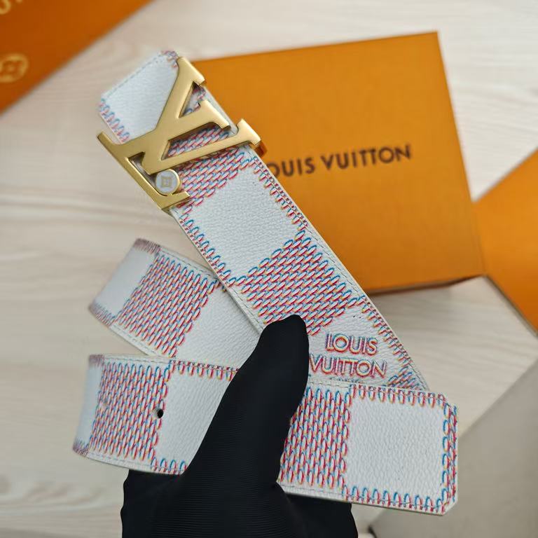 Louis Vuitton LV Initials Damier Azur Canvas Belt with Golden Buckle, 40 mm