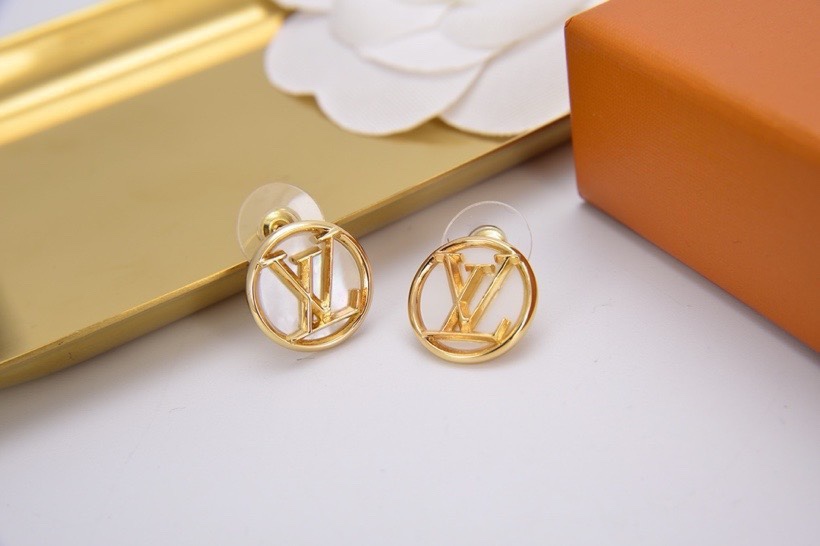 Louis Vuitton Jewelry Earring White Yellow Brass Vintage