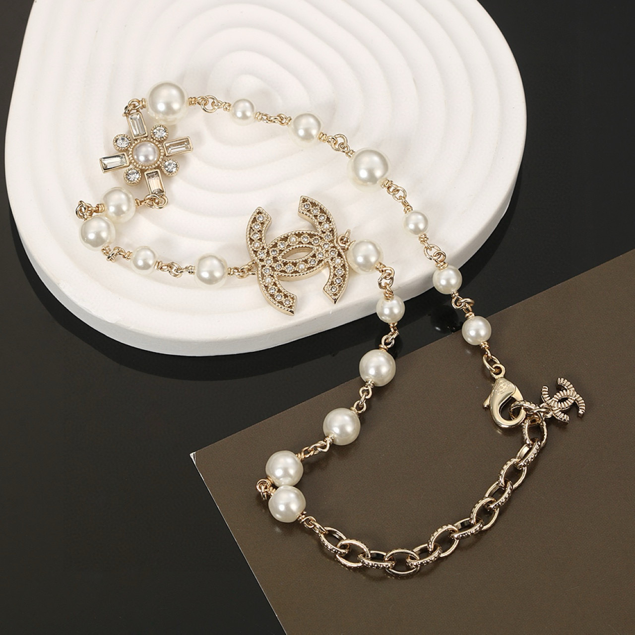 Chanel Pearl Necklace with Double C Logo,Adjustable Length, Gold Finish 4 i1740757798150 8377 0 2