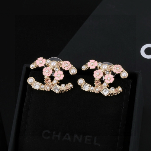 Chanel Classic Pink Flower CC Logo Earrings, Elegant Studs for Women 1 Chanel Classic Pink Flower CC Logo Earrings, Elegant Studs for Women
