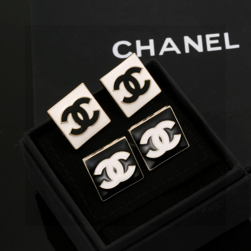 Chanel Square Stud Earrings with Iconic CC Logo, Elegant and Timeless Design