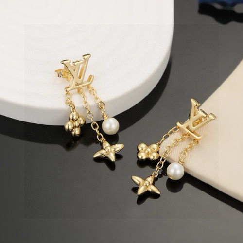 Louis Vuitton Inspired Dangle Earrings with LV Logo and Pearl Accents 1 Louis Vuitton Inspired Dangle Earrings with LV Logo and Pearl Accents