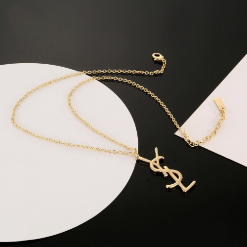 Yves Saint Laurent YSL Gold-Tone Logo Pendant Necklace Chain 1 Yves Saint Laurent YSL Gold-Tone Logo Pendant Necklace Chain