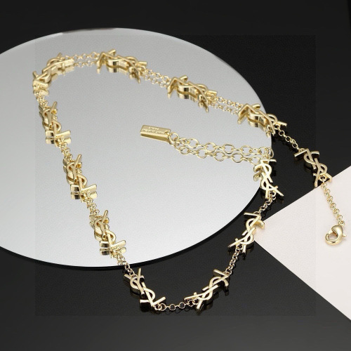 Yves Saint Laurent Gold-Tone Brass YSL Logo Chain Necklace for Women 1 Yves Saint Laurent Gold-Tone Brass YSL Logo Chain Necklace for Women
