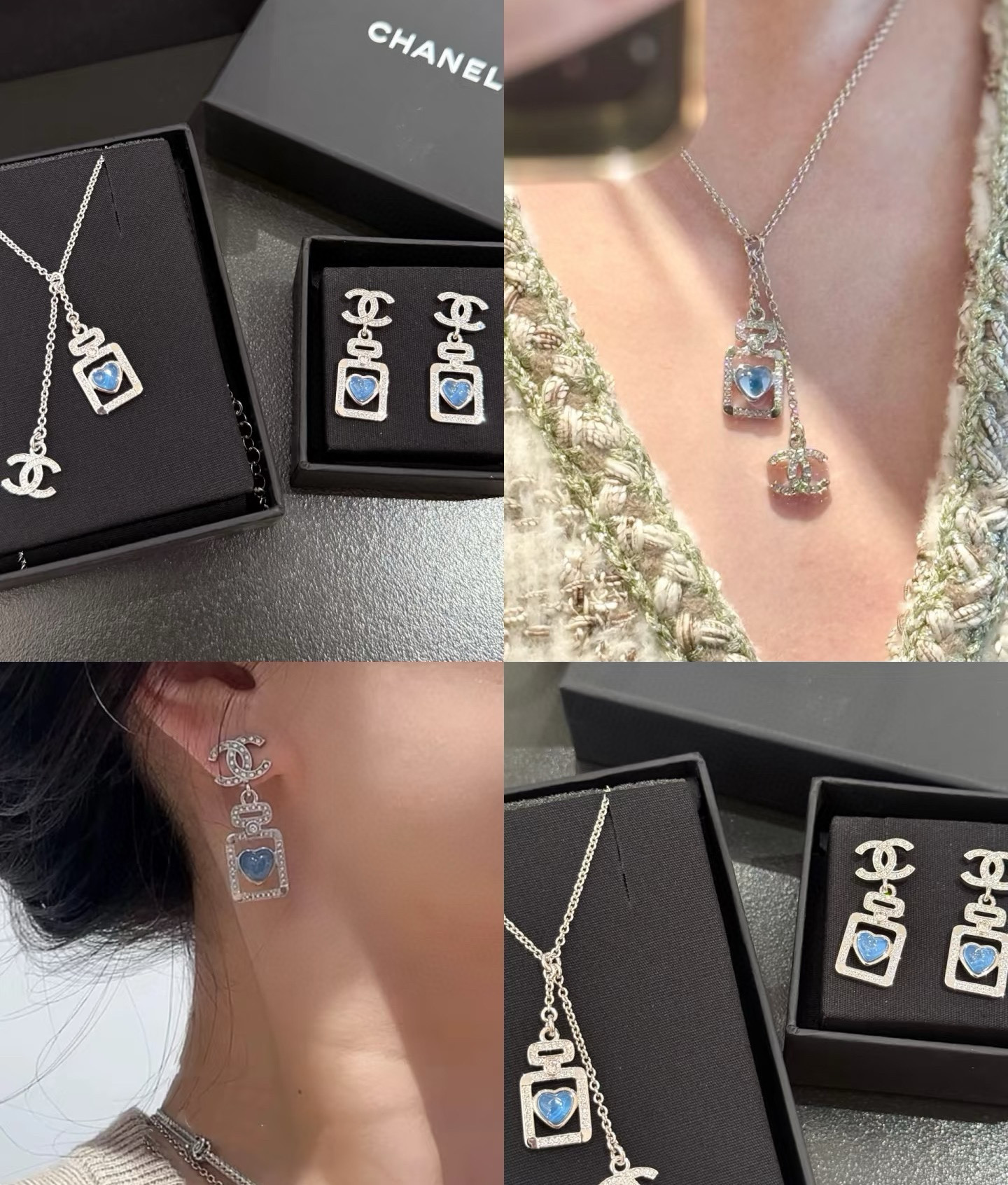  CHANEL 小香蓝色爱心香水瓶项链，高端品质，专柜同材质，做工精致细腻，重工版本，简约大方温文尔雅，
