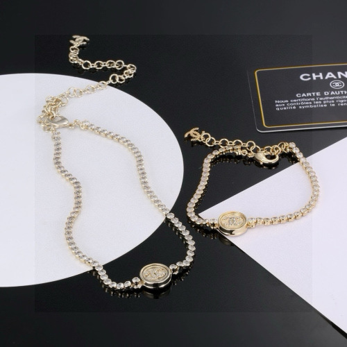 Chanel Crystal Necklace and Bracelet Set with CC Logo in Gold Finish 1 Chanel Crystal Necklace and Bracelet Set with CC Logo in Gold Finish