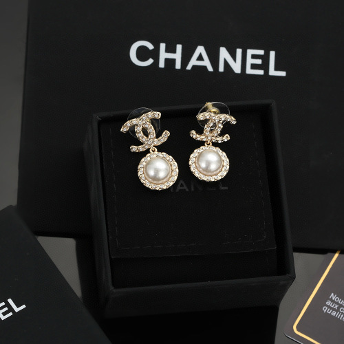 Elegant Chanel Pearl Drop Earrings with Rhinestone Accents - Timeless Design 1 Elegant Chanel Pearl Drop Earrings with Rhinestone Accents - Timeless Design