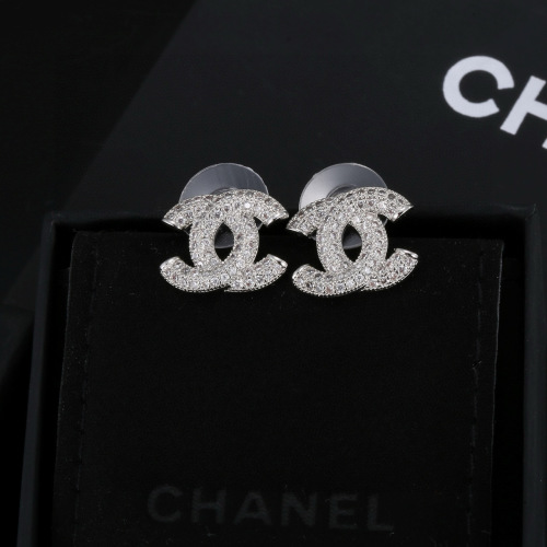 Chanel Double C Crystal Stud Earrings - Elegant Silver Finish 1 Chanel Double C Crystal Stud Earrings - Elegant Silver Finish