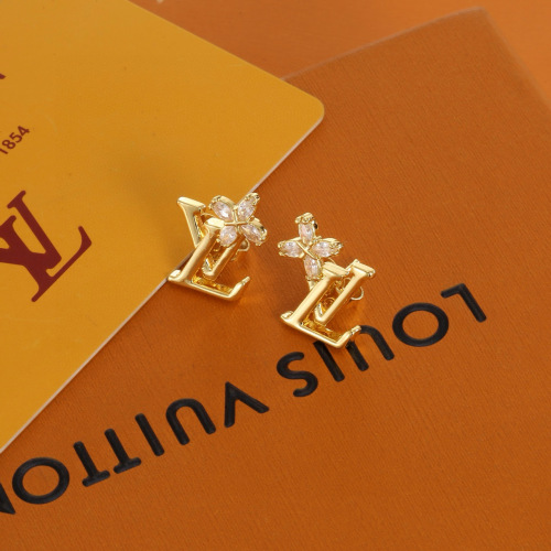 Louis Vuitton Gold-Tone LV Logo Stud Earrings with Crystal Accents 1 Louis Vuitton Gold-Tone LV Logo Stud Earrings with Crystal Accents
