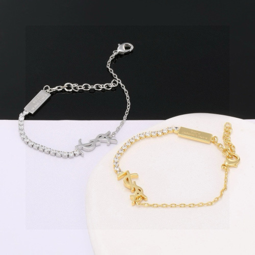 Yves Saint Laurent YSL Rhinestone Bracelet Gold/Silver Finish,Original Brass 1 Yves Saint Laurent YSL Rhinestone Bracelet Gold/Silver Finish,Original Brass