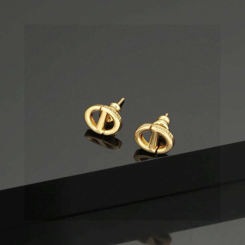 Dior CD Stud Earrings, Gold Finish Metal and Crystals, Perfect Gift for Her