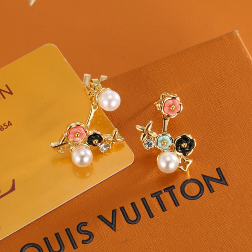 Louis Vuitton Asymmetrical Flower Pearl Stud Earrings, Gold Finish 1 Louis Vuitton Asymmetrical Flower Pearl Stud Earrings, Gold Finish