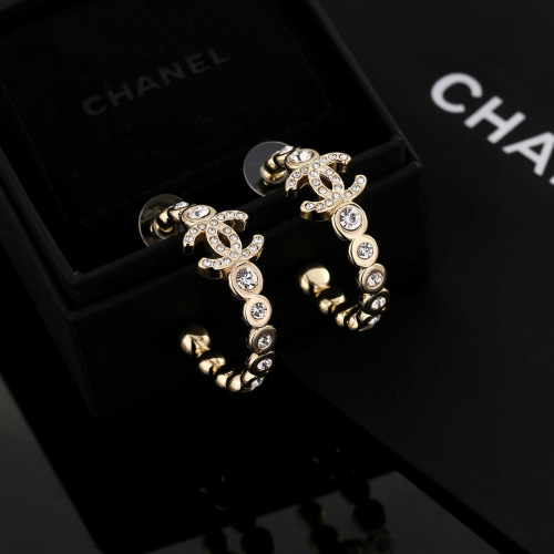 Chanel Gold-tone Crystal CC Hoop Pierced Earrings For Women 1 Chanel Gold-tone Crystal CC Hoop Pierced Earrings For Women