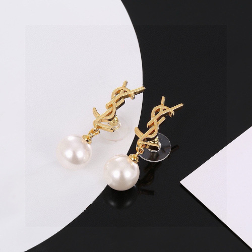 Yves Saint Laurent Gold-Tone Metal and Pearl Drop Earrings for Women 1 Yves Saint Laurent Gold-Tone Metal and Pearl Drop Earrings for Women