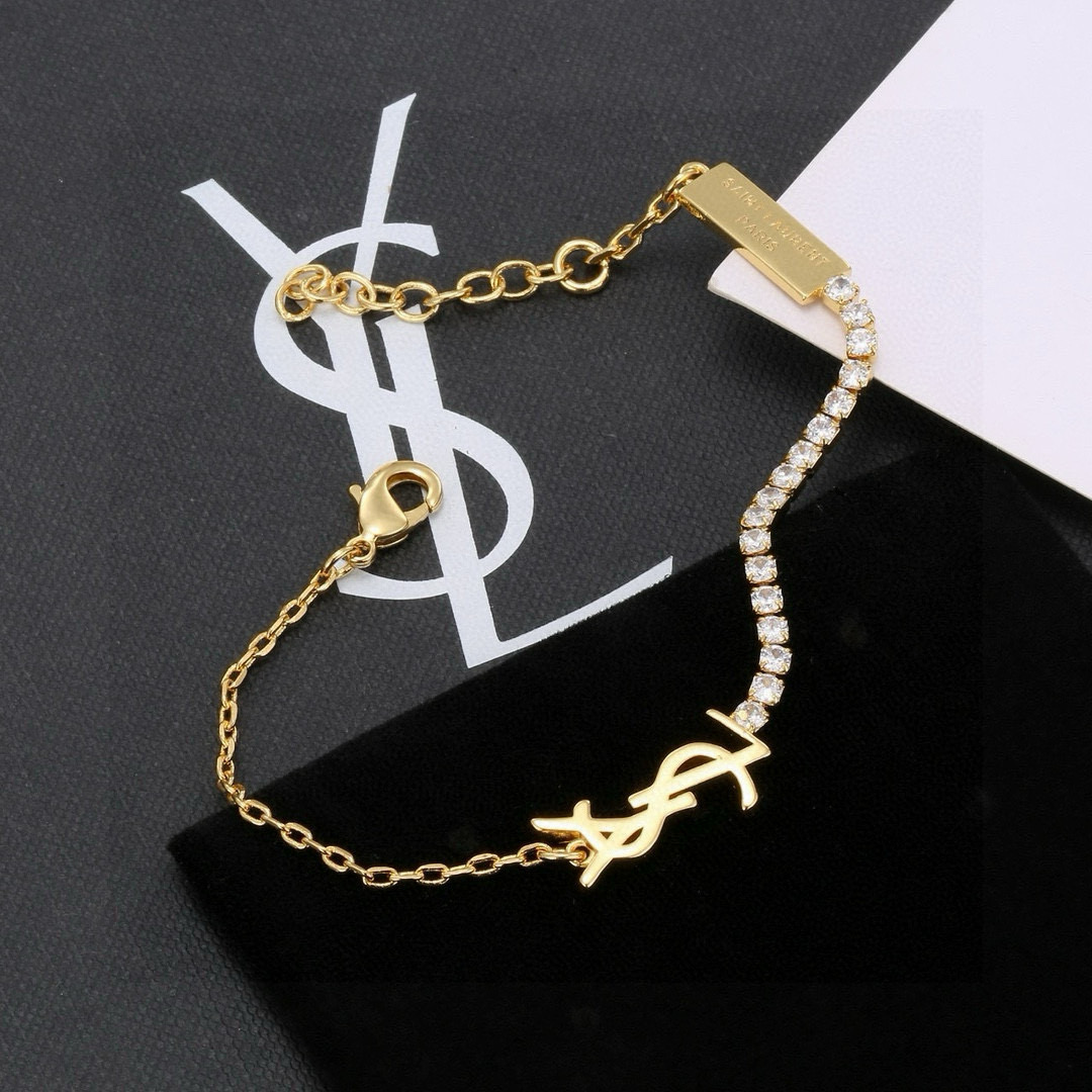 YSL 圣罗兰 手链 原装黄铜材质 Yves Saint Laurent 创立于1961年 优雅抽象大